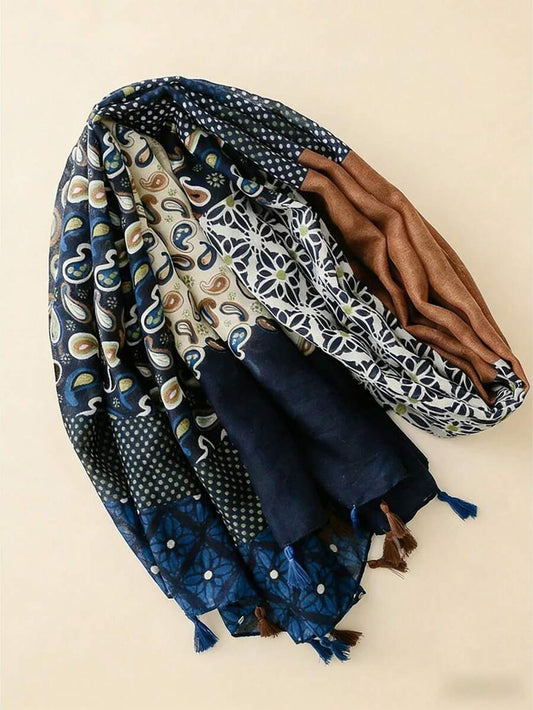 Pashmina Hakuma Mosaico Bohemio Azul y Marrón
