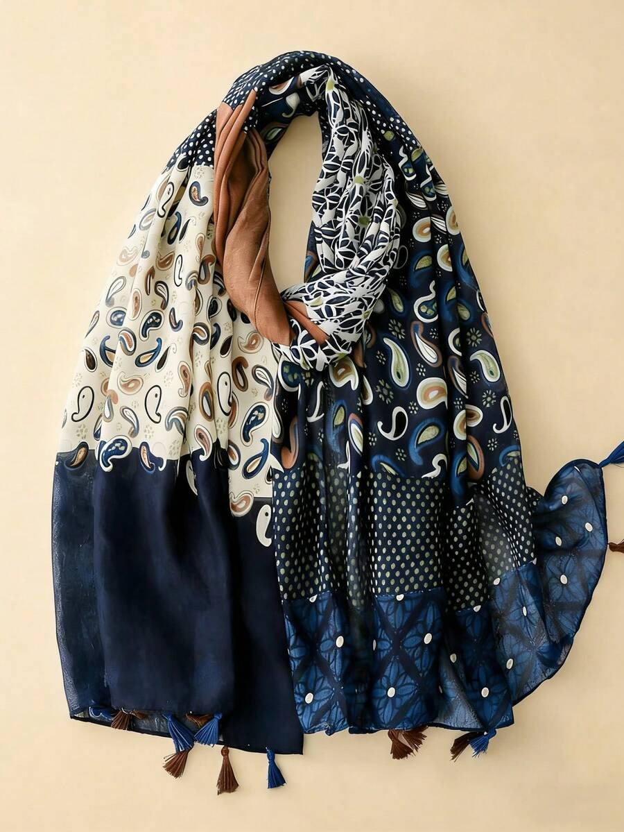 Pashmina Hakuma Mosaico Bohemio Azul y Marrón