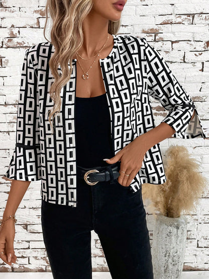 Chaqueta Madeline con estampado geométrico Blanco y negro con mangas abiertas - Talla S/M