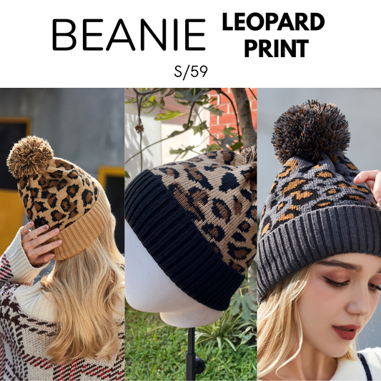 Beanie Leopard Print con pompón para mujer