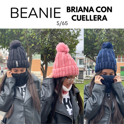 Beanie Briana con Cuellera – Tejido con Brillos y Forro Acolchado