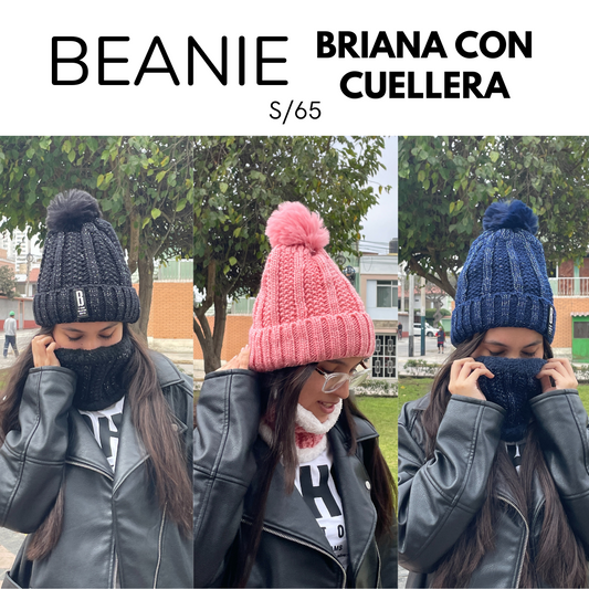 Beanie Briana con Cuellera – Tejido con Brillos y Forro Acolchado