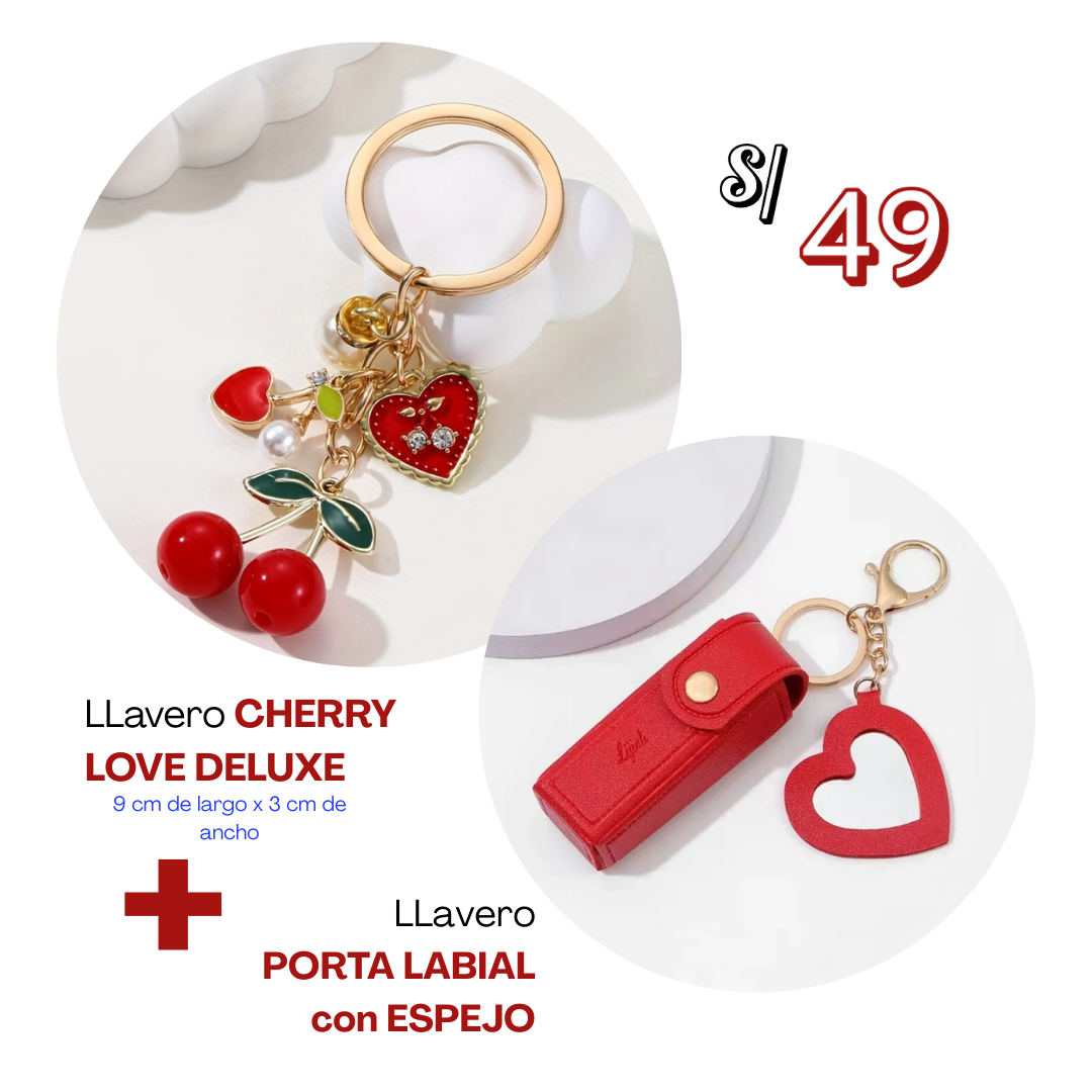 Llaveros Dúo Funcional y Chic: Cereza + Porta Labial