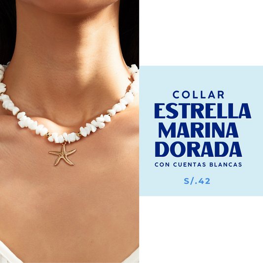 Collar Estrella Marina Dorada | Blanco