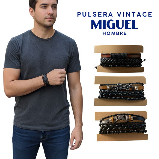 Pulsera Vintage Miguel Hombre (Pack 3 Unidades) - Cuerina