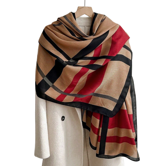 Pashmina Chelsea con diseño de rayas | Marrón & Rojo