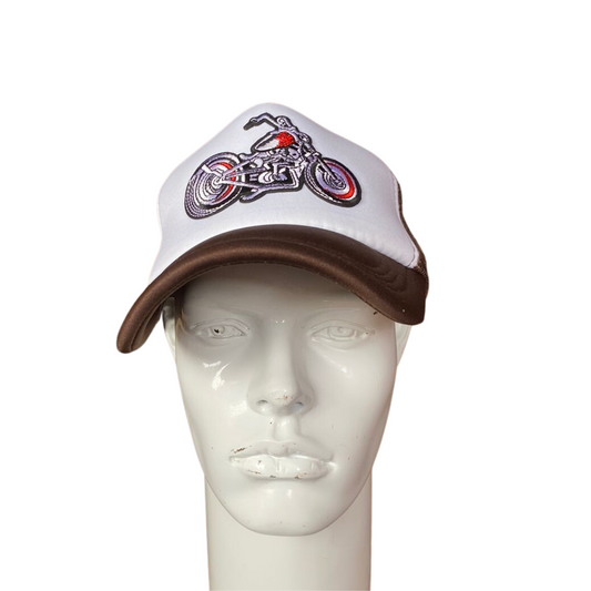 Gorra Estilo Beisbol Snapback Malla con bordado de Motocicleta - Marrón
