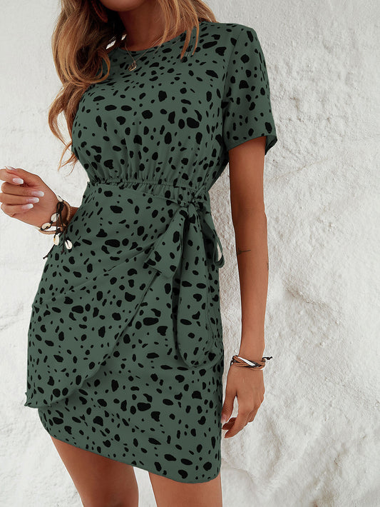 Vestido Muse manga corta con Lazo al lado estilo envolvente - Talla L