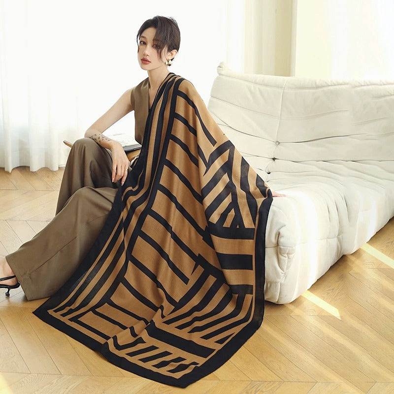 Pashmina Gricelda con diseño geométrico Chal bicolor | Marrón