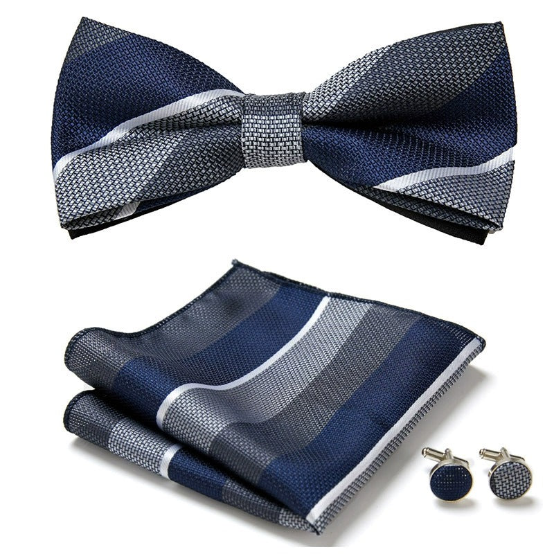 Set de corbata michi jacquard con pañuelo y gemelos