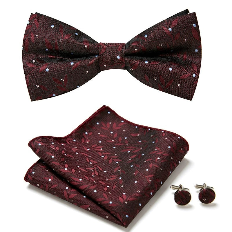 Set de corbata michi jacquard con pañuelo y gemelos