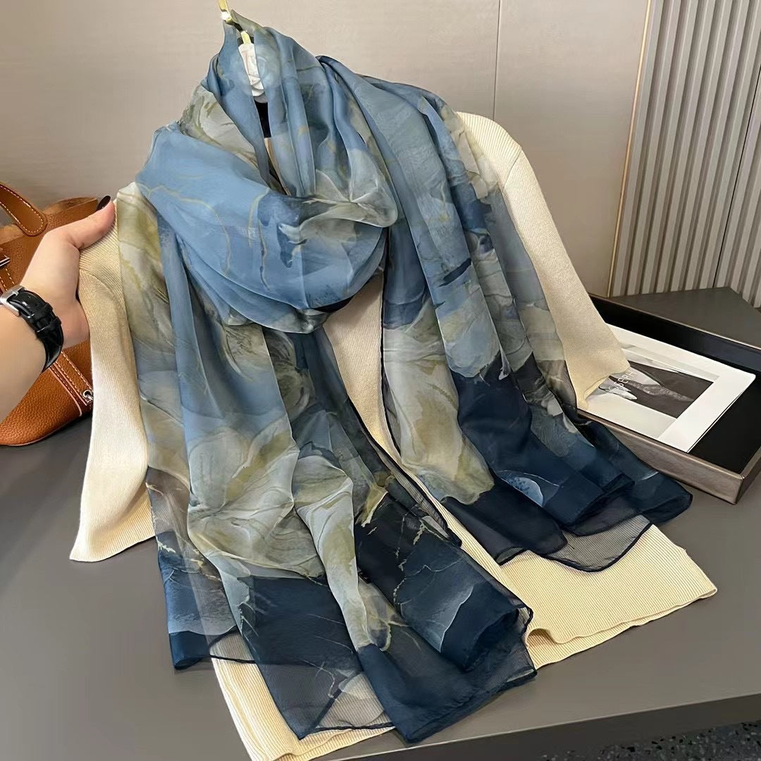Pashmina Atlantis con Diseño Floreado - Tonos Azules