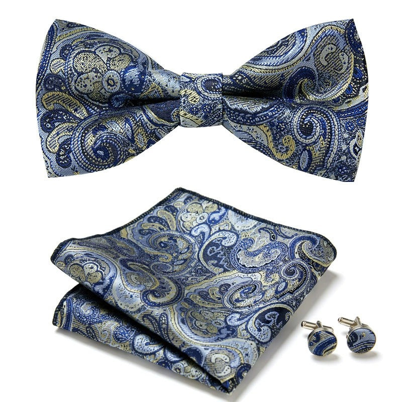 Set de corbata michi jacquard con pañuelo y gemelos