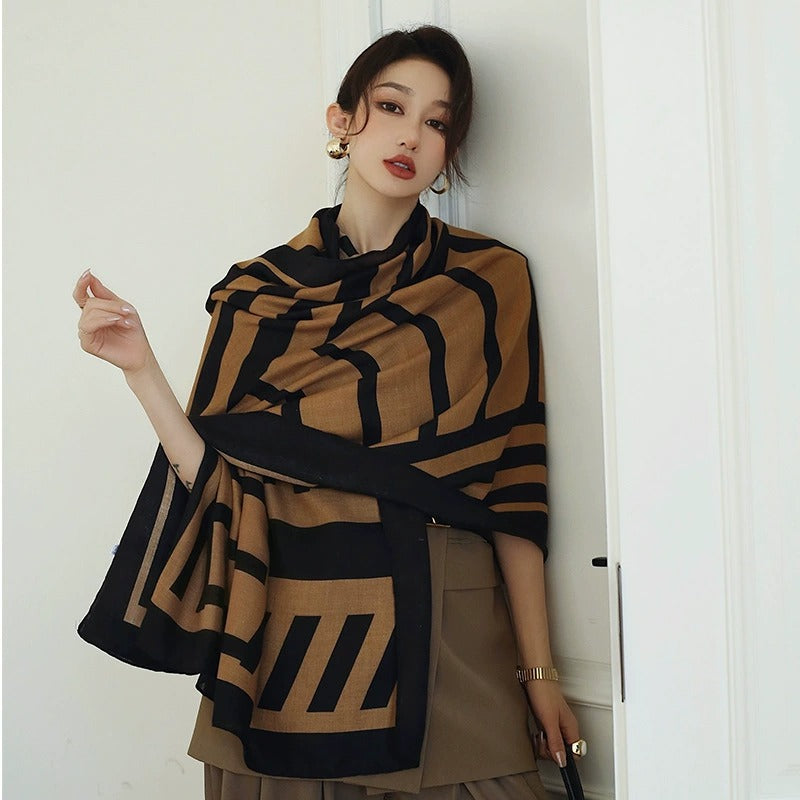 Pashmina Gricelda con diseño geométrico Chal bicolor | Marrón
