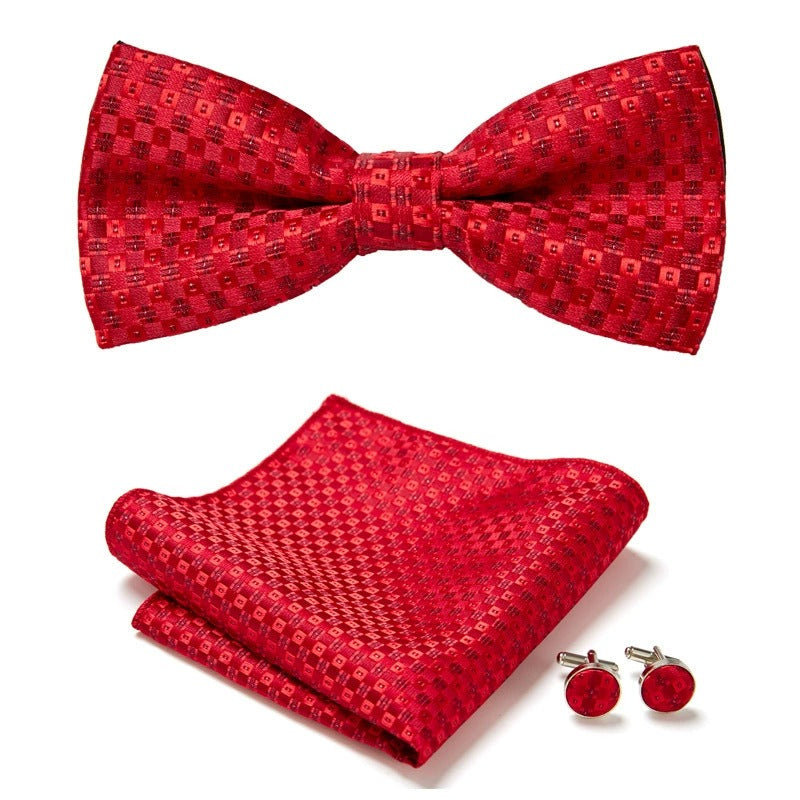 Set de corbata michi jacquard con pañuelo y gemelos