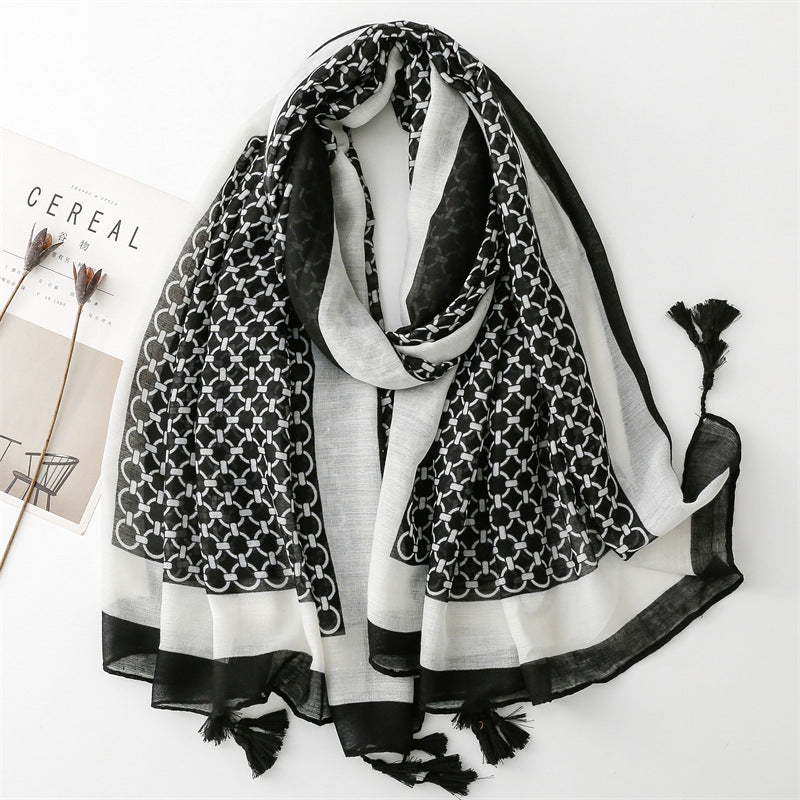 Pashmina Sidney con borlas | Blanco & Negro