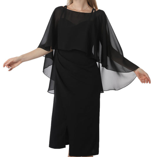 Capa Elegante Adriana de gasa color negro