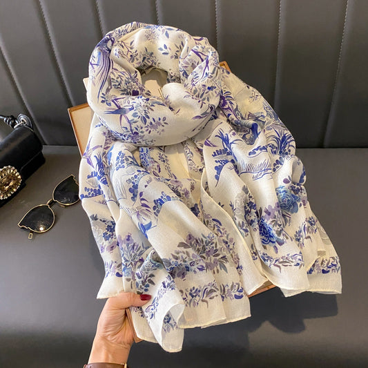 Pashmina Lotto con Diseño Floreado - Tonos Morados