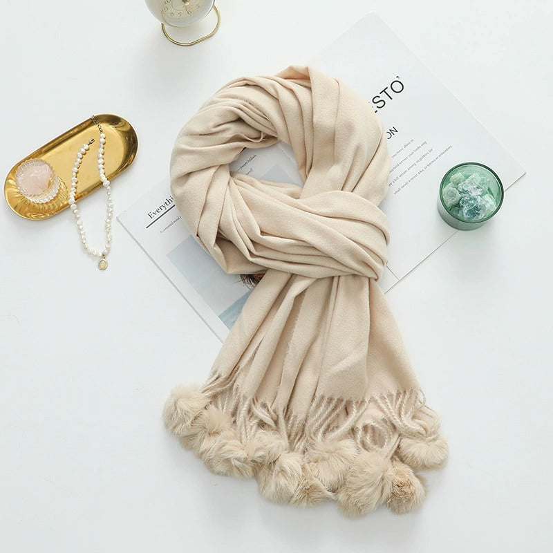 Bufanda Ryland con pompones | Crema