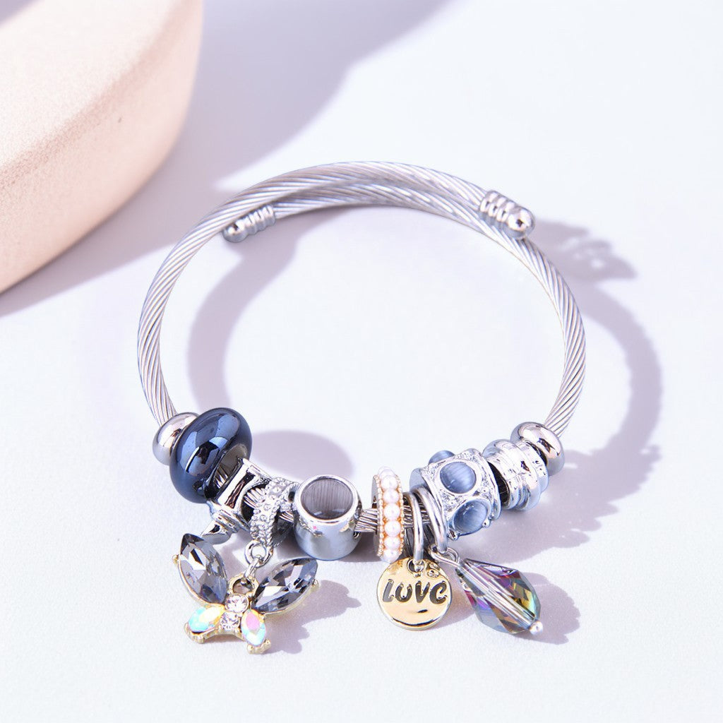 Pulsera Estilo Pandora Mariposa Gris