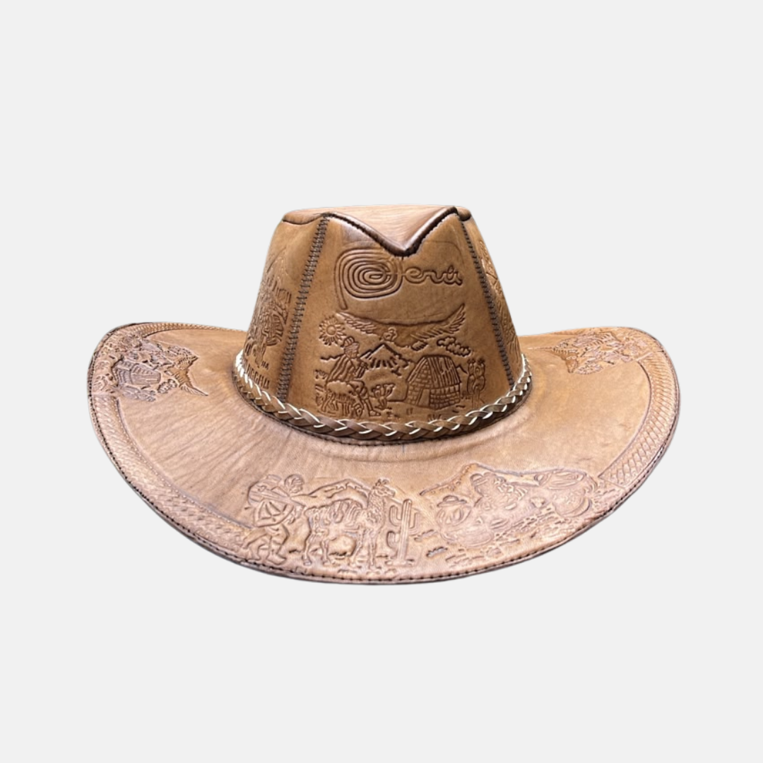 Sombrero Pirú Vaquero de Cuero con Diseño
