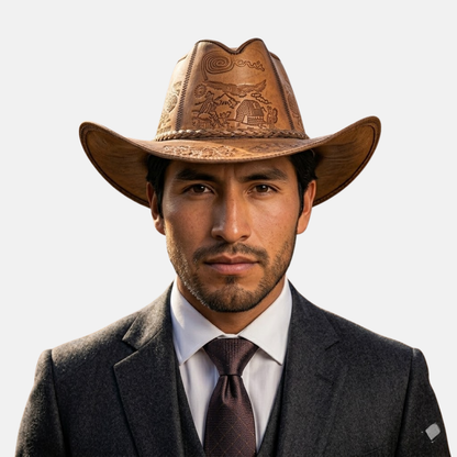 Sombrero Pirú Vaquero de Cuero con Diseño