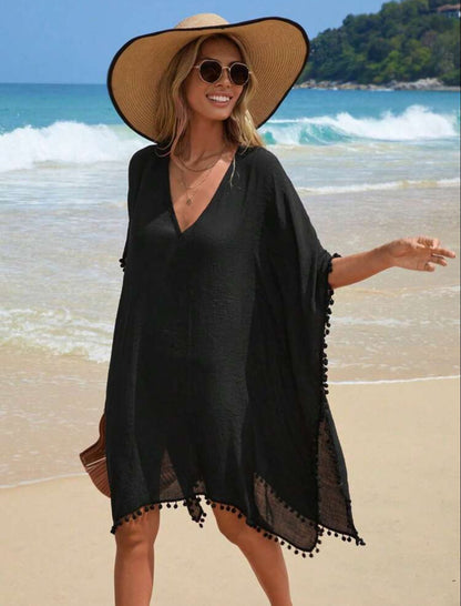 Salida de Playa mujer Túnica Pompon - Negro
