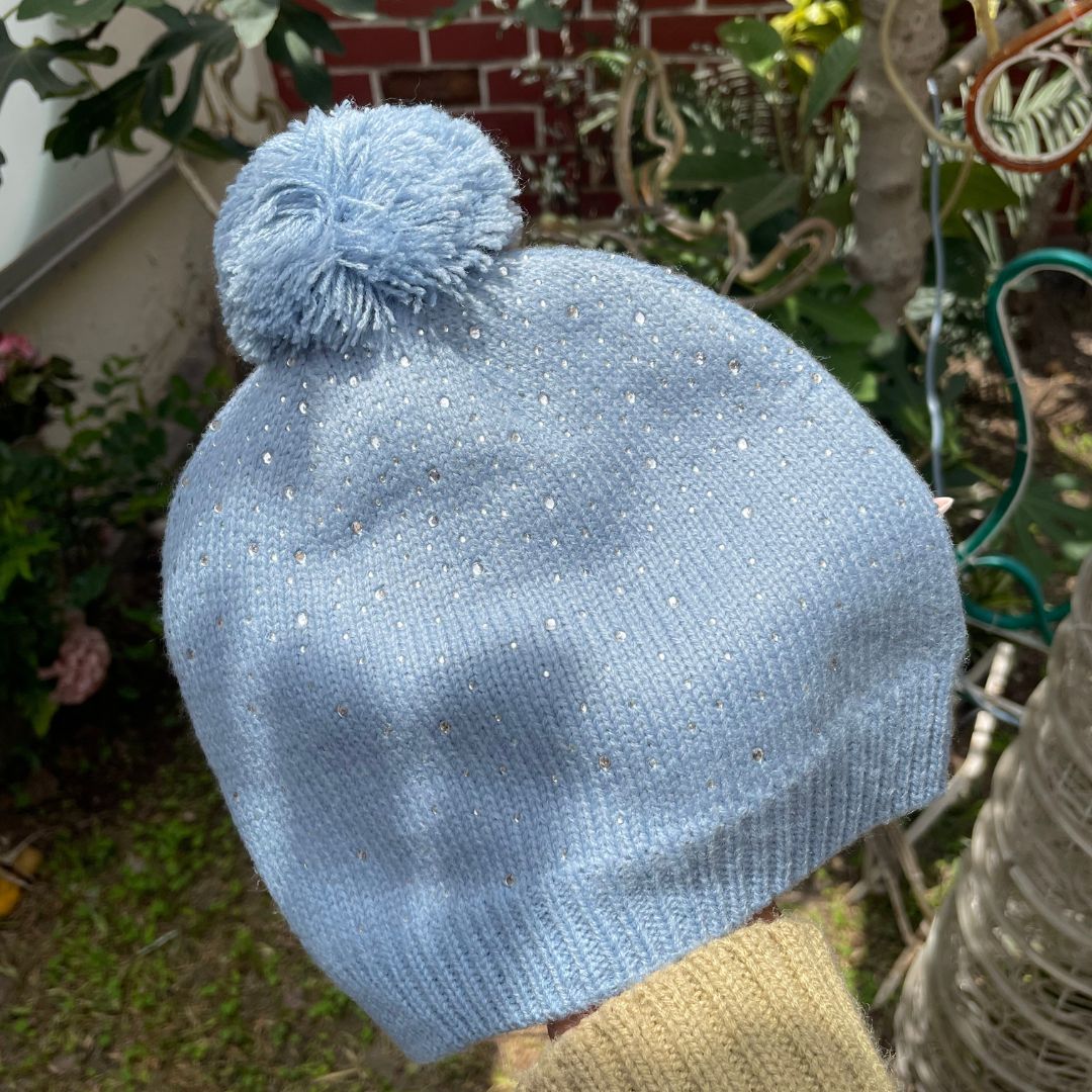 Beanie Pompon Celeste con Brillos niña 6 a 10 años