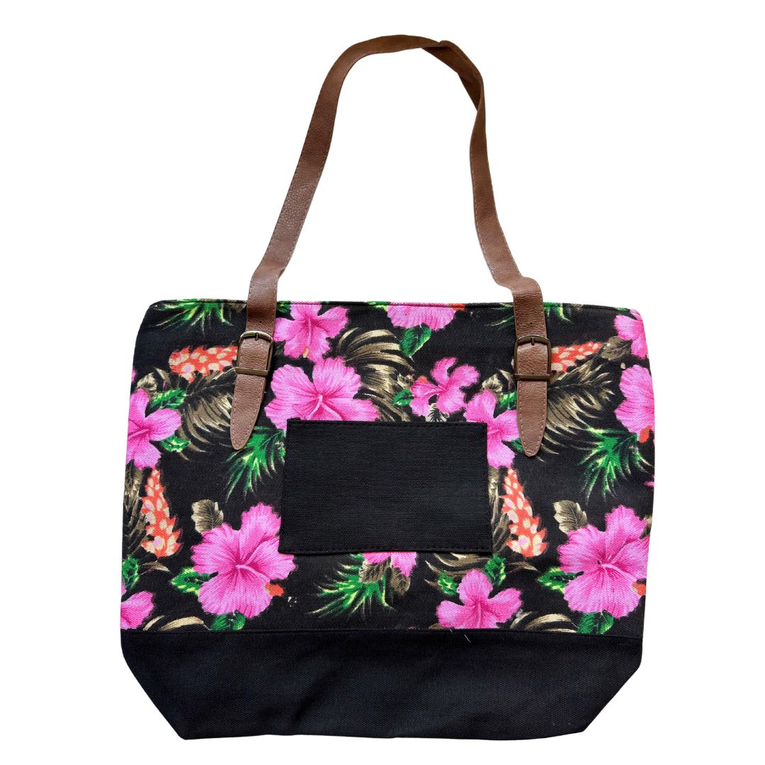 Bolso cartera verano Hibiscus estampado floral - Negro