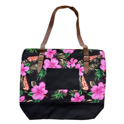 Bolso cartera verano Hibiscus estampado floral - Negro