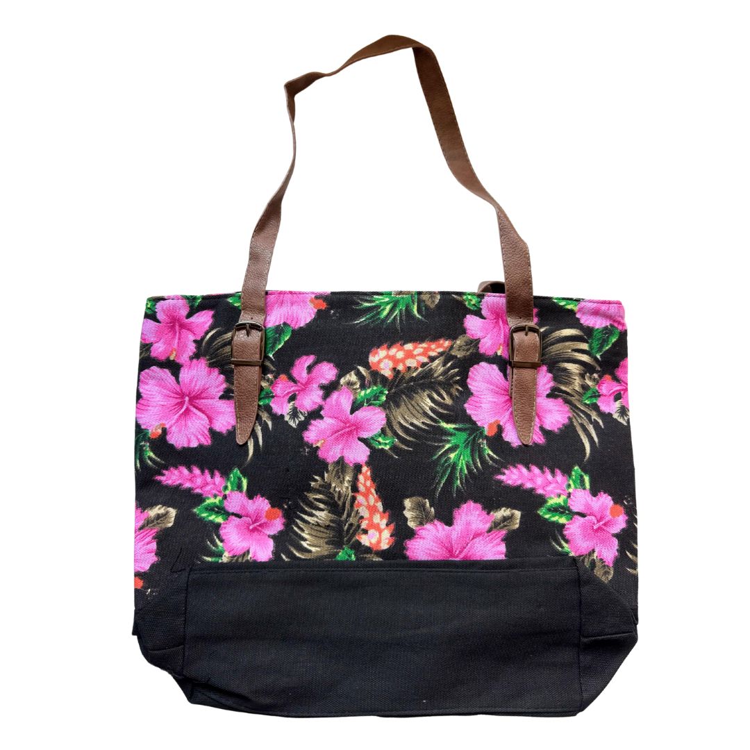 Bolso cartera verano Hibiscus estampado floral - Negro
