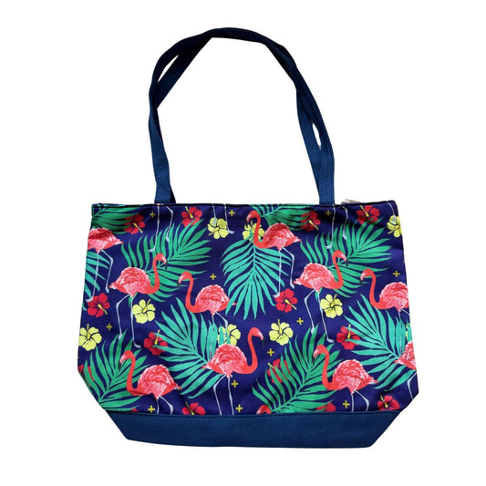Bolso cartera verano Peacock estampado de flamencos y hojas - azul