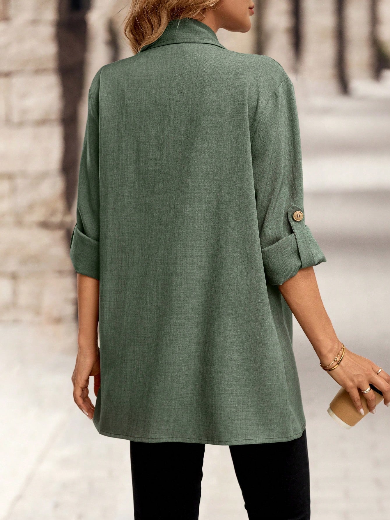 Cardigan para Mujer Pradera Verde con Mangas Enrollables  - Talla M