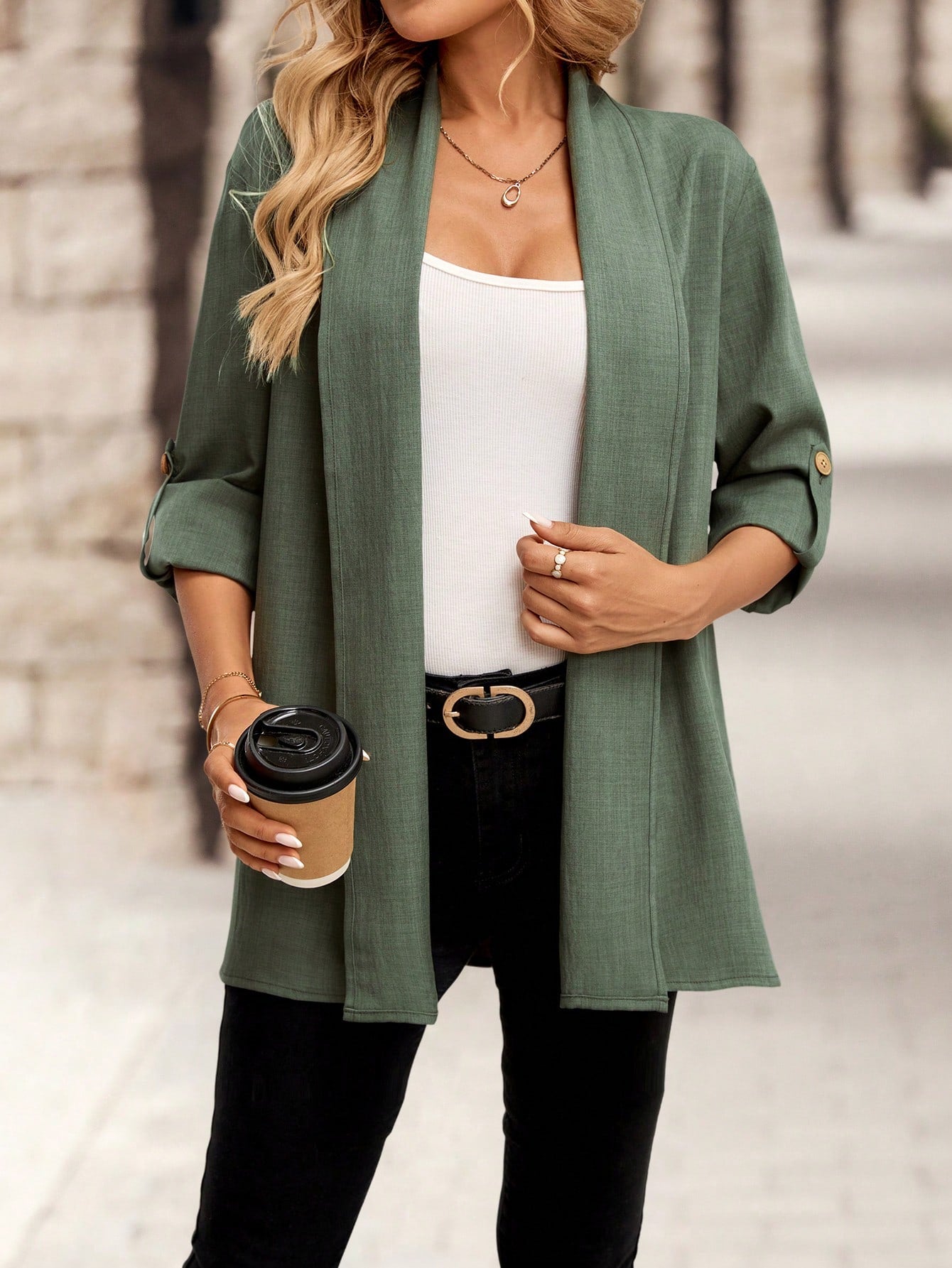 Cardigan para Mujer Pradera Verde con Mangas Enrollables  - Talla M