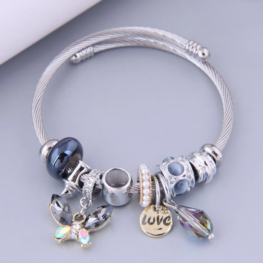 Pulsera Estilo Pandora Mariposa Gris