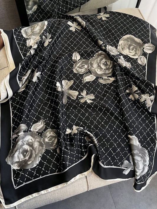 Pashmina Satinada Rosalia de Seda diseño floral