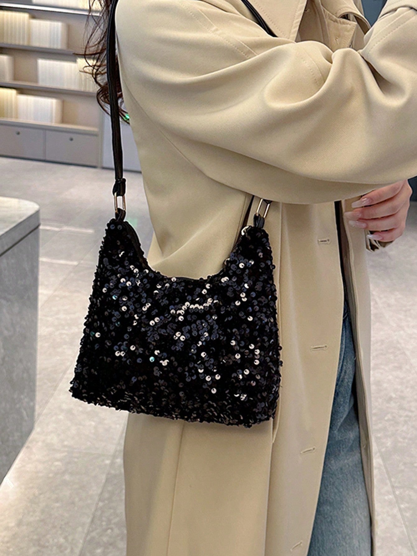 Bolso glitter Rubi Cartera de Fiesta con Lentejuelas - Negro
