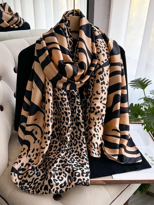 Pashmina Satinada Savanna estampado Animal Print | Beige