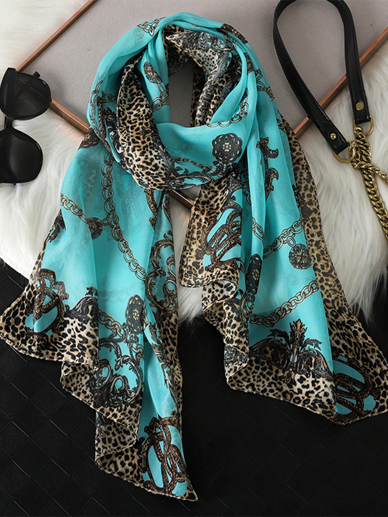 Pashmina Selia de Gasa diseño Animal Print | Turquesa