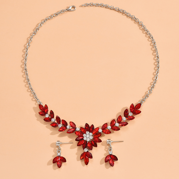 Set Collar Aretes de Lujo Modelo Cherry - Rojo Y Plateado