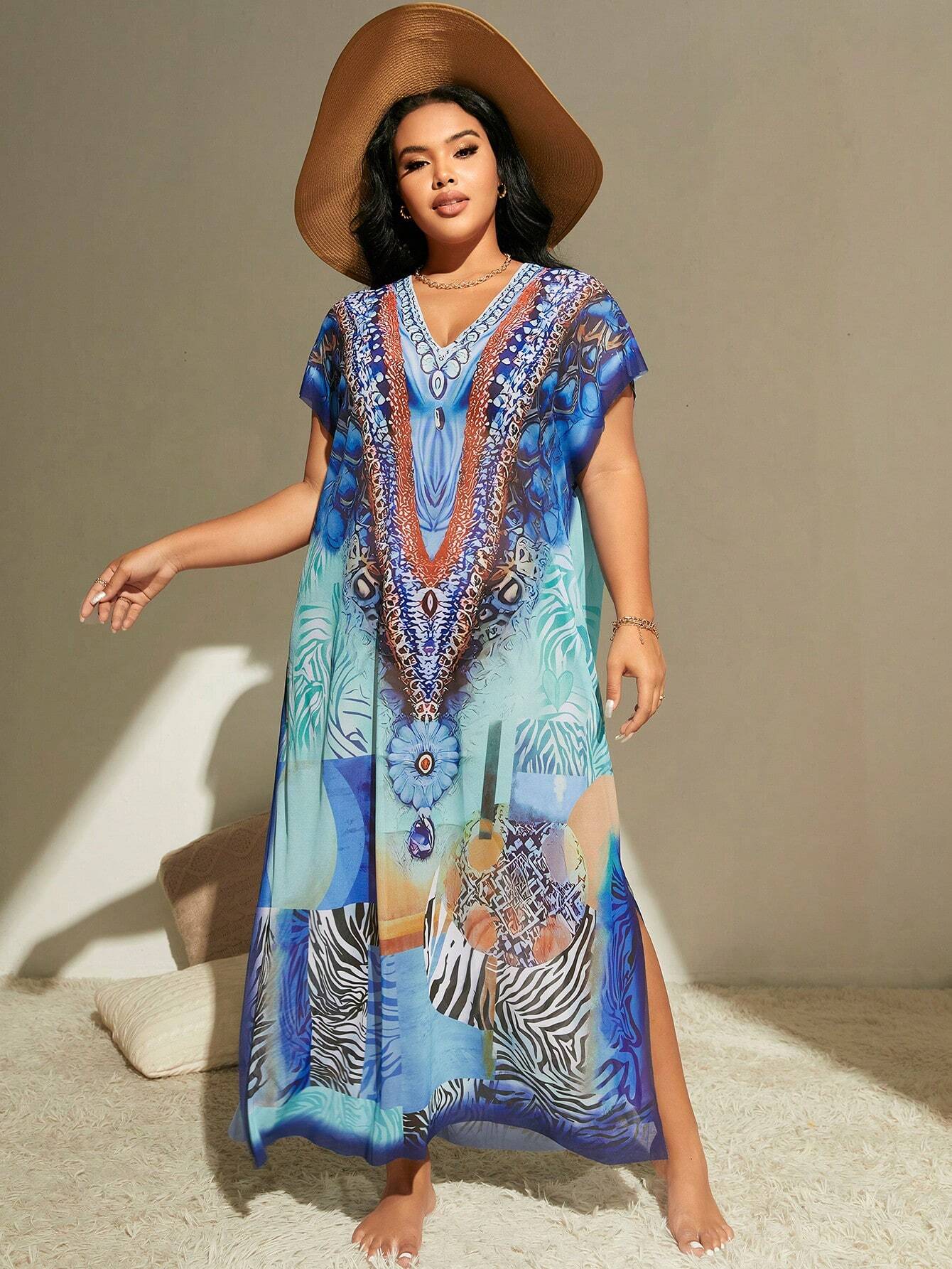 Vestido largo Verano Nonia Talla L - Túnica con estampado de rayas de cebra