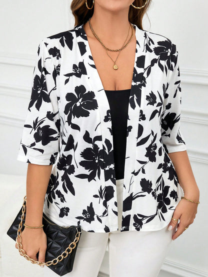 Cardigan Soleil Blanco con estampado de flores Negro  - Talla L/XL