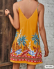 Vestido Playero modelo Verano - Diseño de palmas y un tono radiate amarillo Talla M