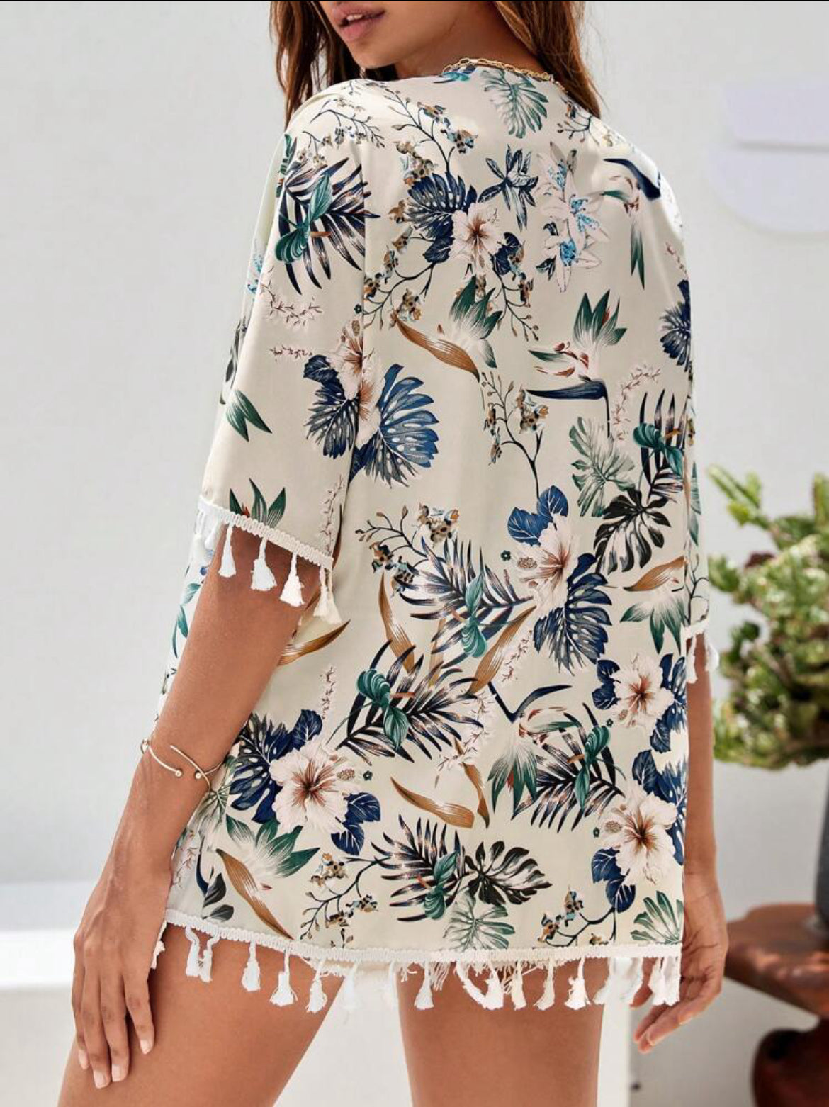 Kimono Corto de Verano Tropical Verde - Talla M