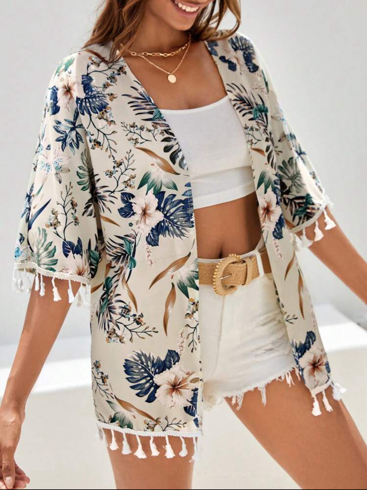 Kimono Corto de Verano Tropical Verde - Talla M