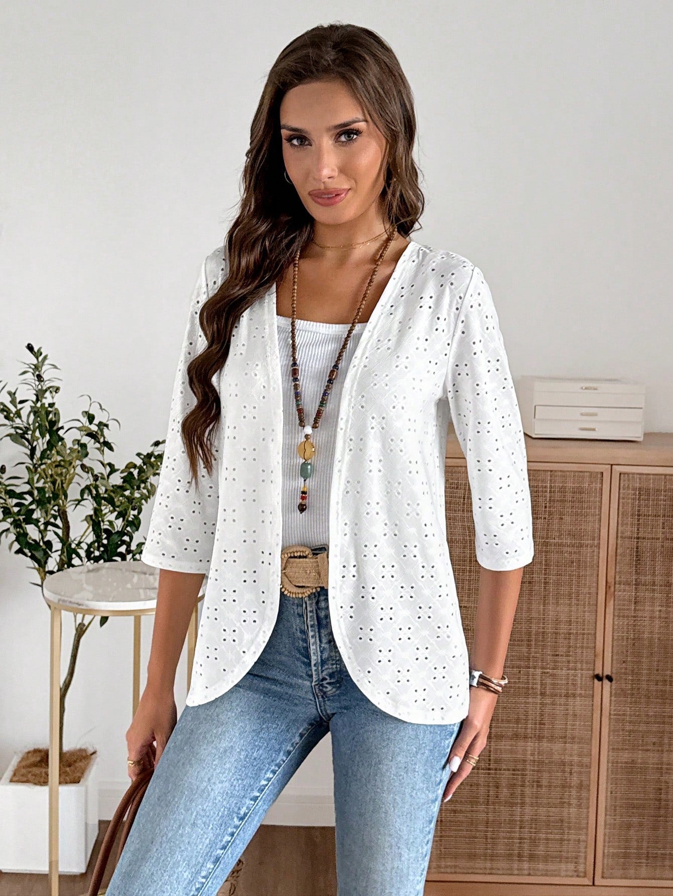 Cardigan Greta blanco de encaje elasticado - Talla M