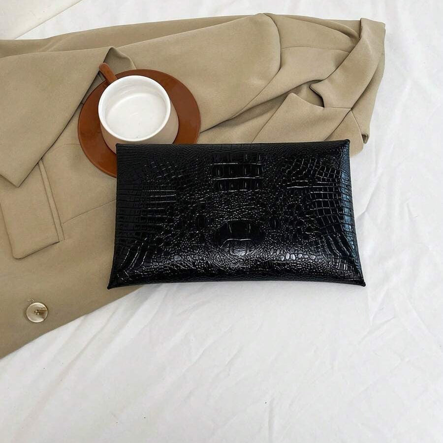 Sobre Clutch Mujer Vanite Cuerina Estampado Geométrico - Negro