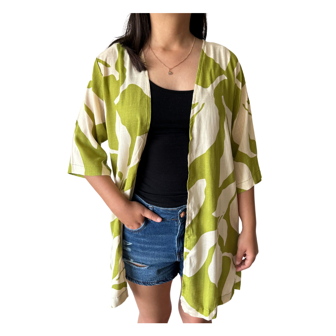 Kimono Corto Vienna con estampado de Hojas - Talla M