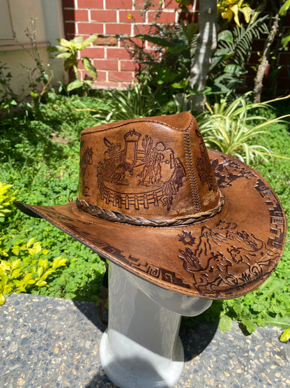 Sombrero Bernardo Vaquero de Cuero con Diseño