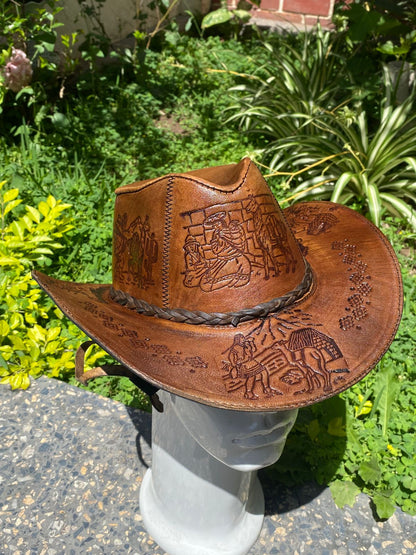 Sombrero Bernardo Vaquero de Cuero con Diseño